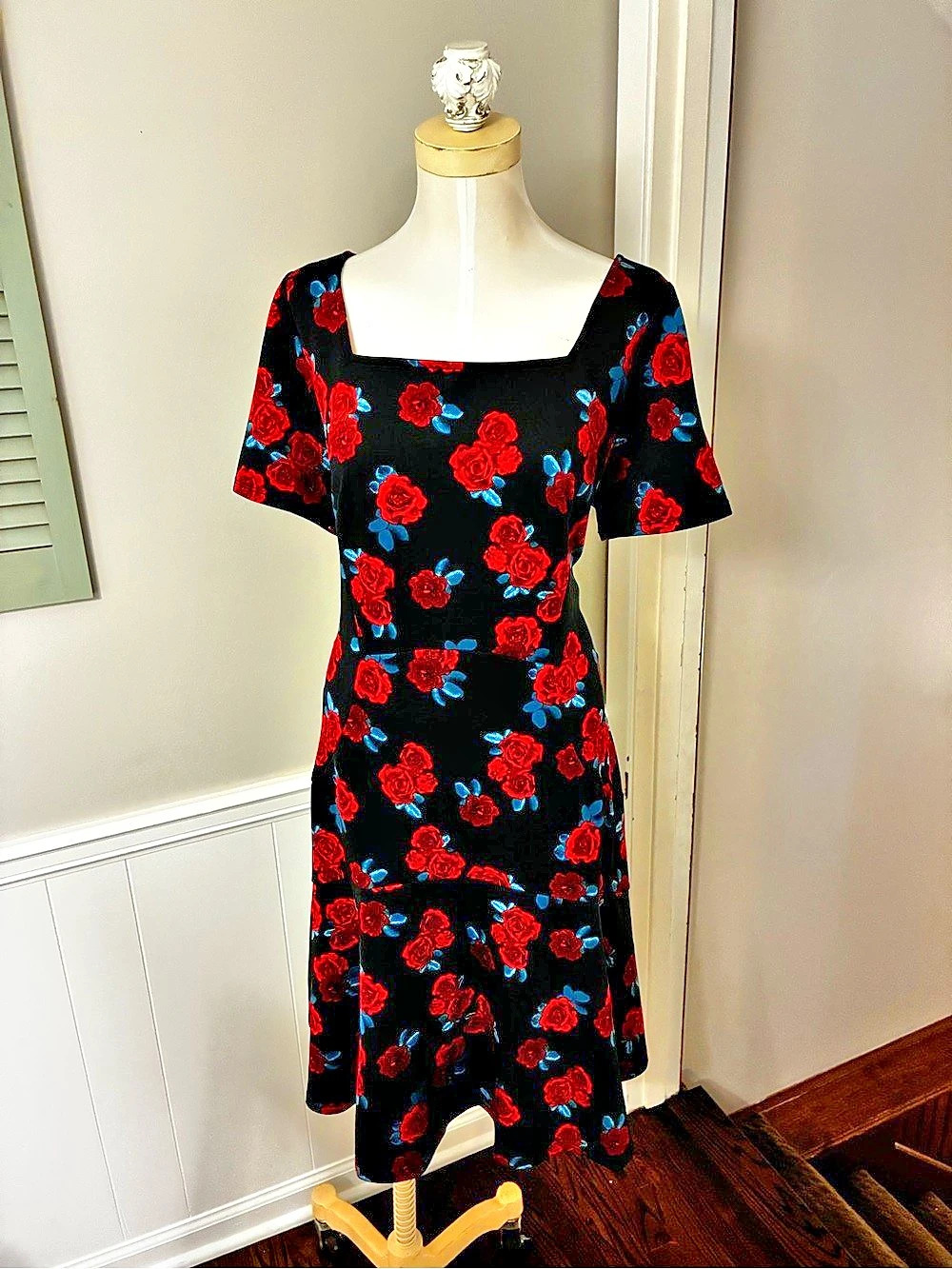 Lane Bryant Rose Scuba Fit And Flare MIDI Dress